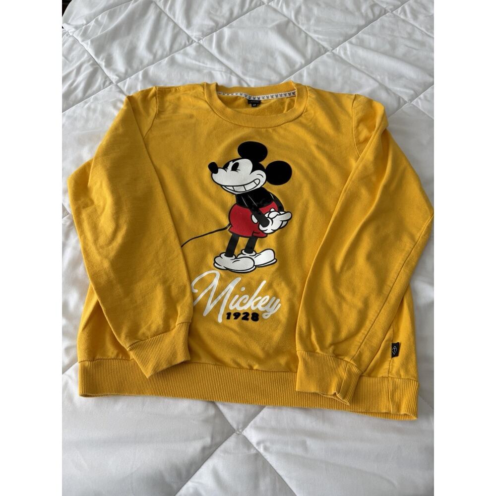 Disney Pullover Sweatshirt Unisex Youth 9/10 Yellow Mickey Mouse Graphic Cotton